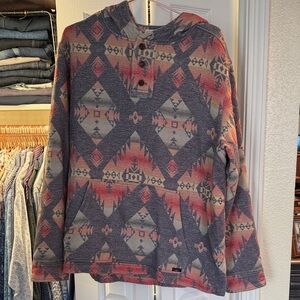 Faherty Multicolor Aztec Hooded Sweater - Gray, Coral, Cream